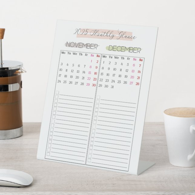 2025 Monthly Glance Calendar Pedestal Sign (In SItu)