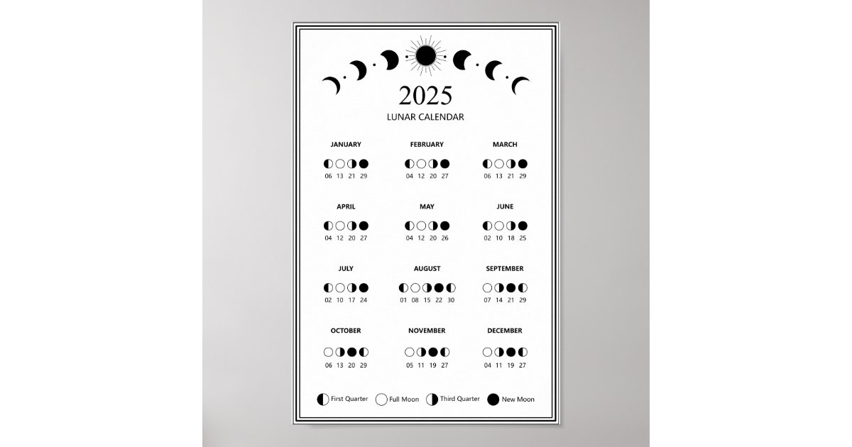 2025 Moon Phase Lunar Cycles Minimalist Calendar Poster | Zazzle