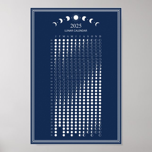 2025 Moon Phase Lunar Cycles Minimalist Calendar  Poster (Front)