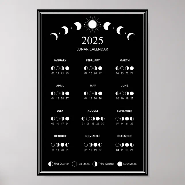 2025 Moon Phase Lunar Cycles Minimalist Calendar Poster | Zazzle