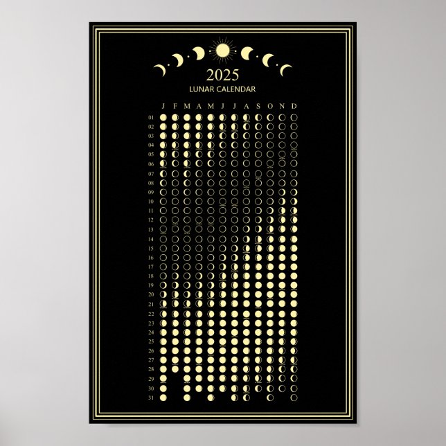 2025 Moon Phase Lunar Cycles Minimalist Calendar  Poster (Front)