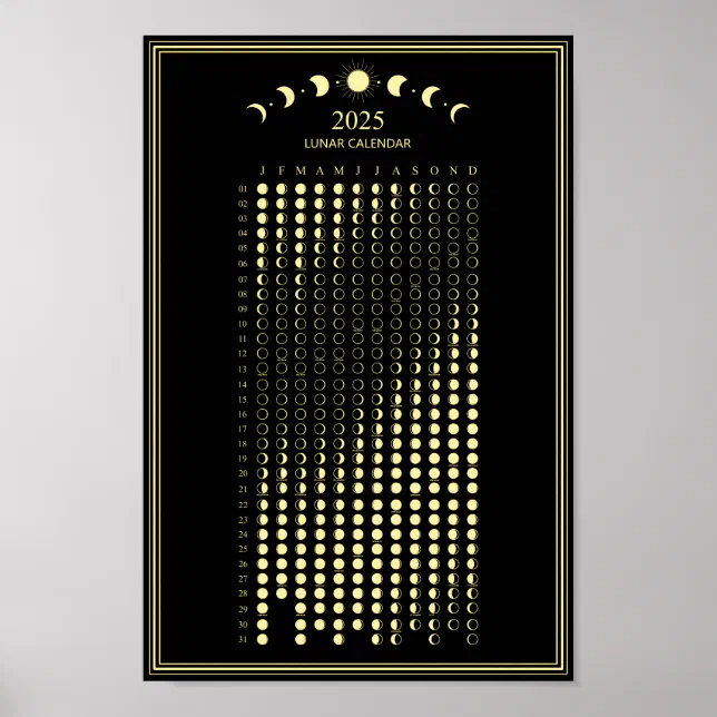 2025 Moon Phase Lunar Cycles Minimalist Calendar Poster | Zazzle