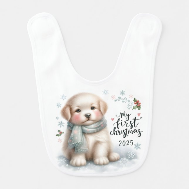 2025 MY FIRST CHRISTMAS BABY PUPPY DOG BABY BIB (Front)