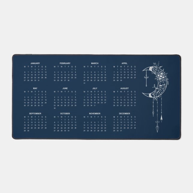 2025 Navy Blue Moon Calendar Desk Mat (Front)