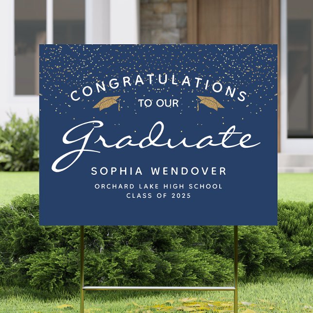 2025 Navy Blue White Gold Caps Graduation Yard Sign (Creator Uploaded)