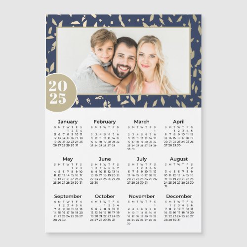 2025 Navy  Gold Custom Photo Magnetic Calendar