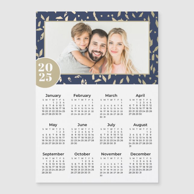 2025 Navy & Gold Custom Photo Magnetic Calendar (Front)