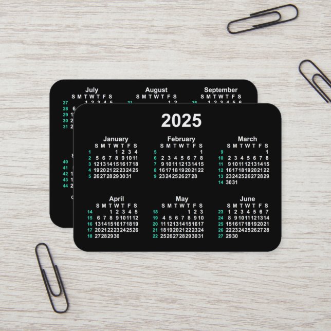 2025 Neon 52 Week ISO Calendar by Janz Business Card (Front/Back In Situ)