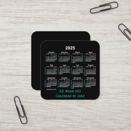 2025 Neon 52 Week ISO Calendar by Janz Square Business Card