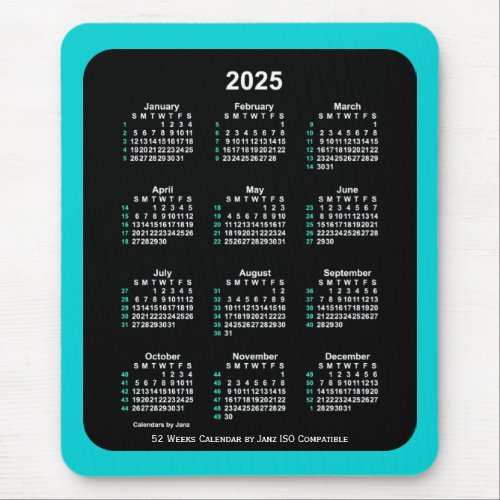 2025 Neon 52 Weeks ISO Calendar by Janz Two Tone Mouse Pad