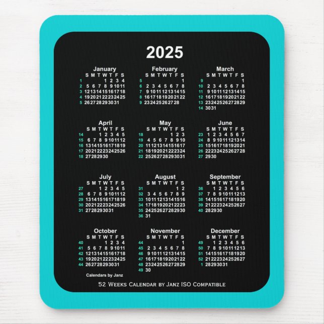 2025 Neon 52 Weeks ISO Calendar by Janz Two Tone Mouse Pad (Front)