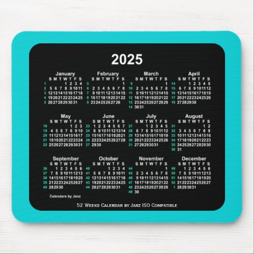2025 Neon 52 Weeks ISO Calendar by Janz Two Tone  Mouse Pad