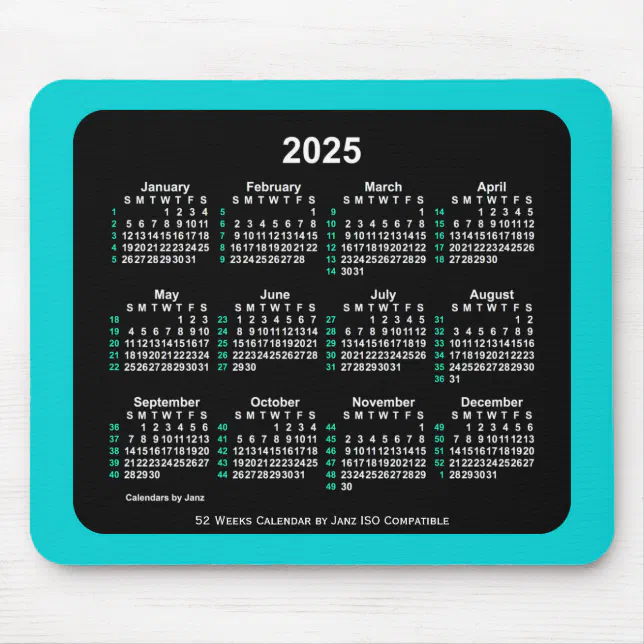 2025 Neon 52 Weeks ISO Calendar by Janz Two Tone Mouse Pad Zazzle