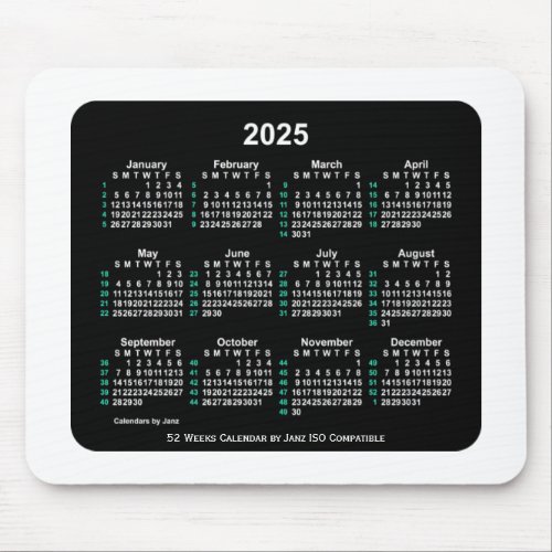 2025 Neon 52 Weeks ISO Calendar by Janz Two Tone Mouse Pad
