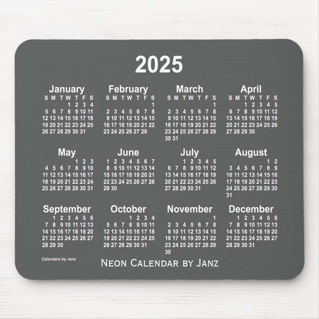 2025 Neon Charcoal Calendar by Janz Mouse Pad Zazzle