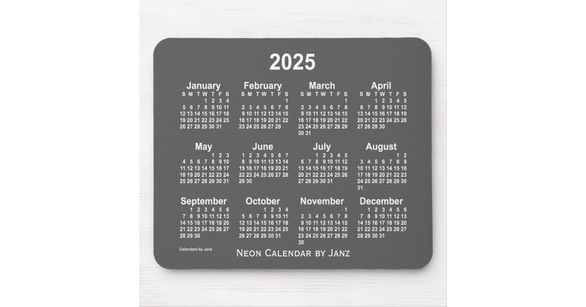 2025 Neon Charcoal Calendar by Janz Mouse Pad Zazzle