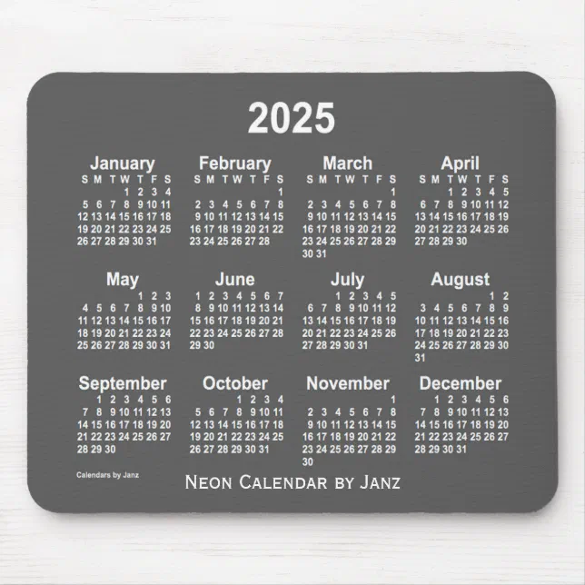 2025 Neon Charcoal Calendar by Janz Mouse Pad Zazzle