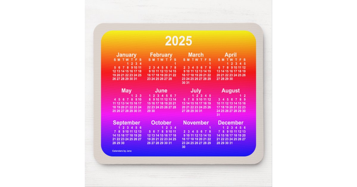 2025 Neon Rainbow Calendar by Janz Two Tone Mouse Pad Zazzle