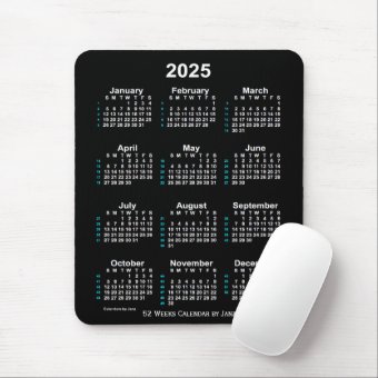 2025 Neon White 52 Week Calendar by Janz Mouse Pad | Zazzle