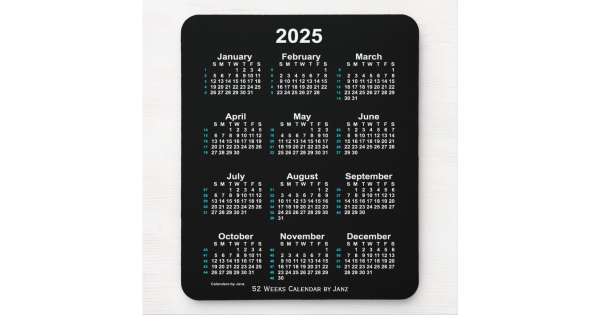 2025 Neon White 52 Week Calendar by Janz Mouse Pad | Zazzle