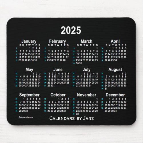 2025 Neon White 52 Weeks Calendar by Janz Mouse Pad