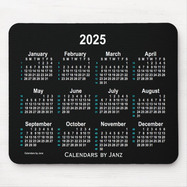 2025 Neon White 52 Weeks Calendar by Janz Mouse Pad (Front)