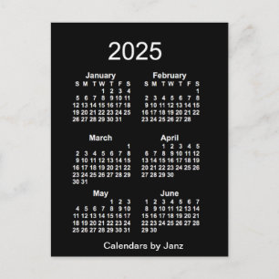 2025 Neon White 6 Month Mini Calendar by Janz Postcard