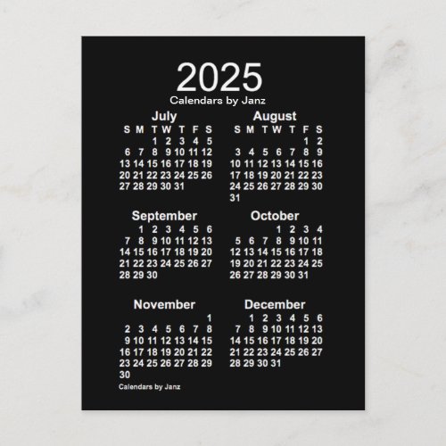 2025 Neon White 6 Month Mini Calendar by Janz Postcard