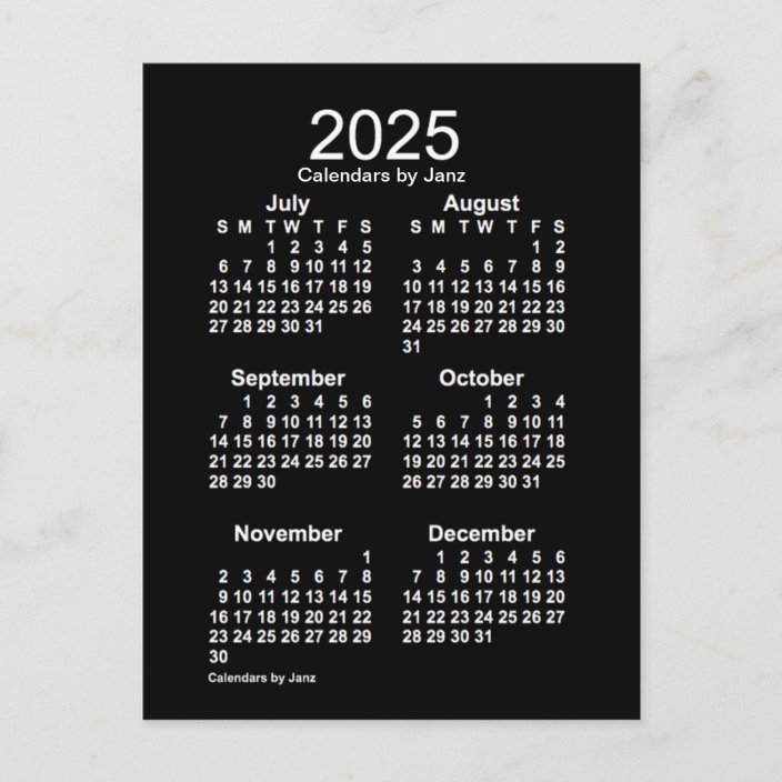 2025 Neon White 6 Month Mini Calendar by Janz Postcard Zazzle