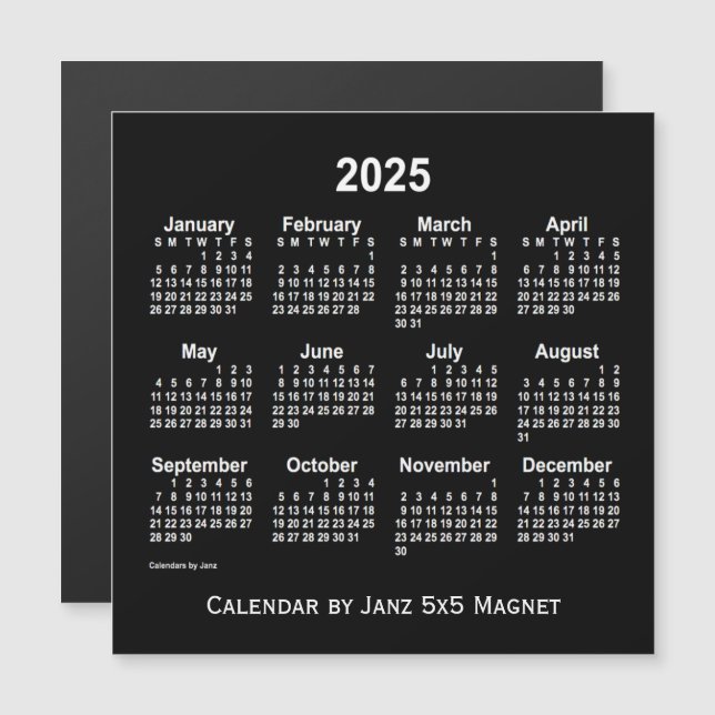 2025 Neon White Calendar by Janz 5x5 Magnet (Front/Back)