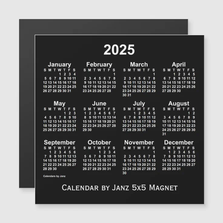 2025 Neon White Calendar by Janz 5x5 Zazzle