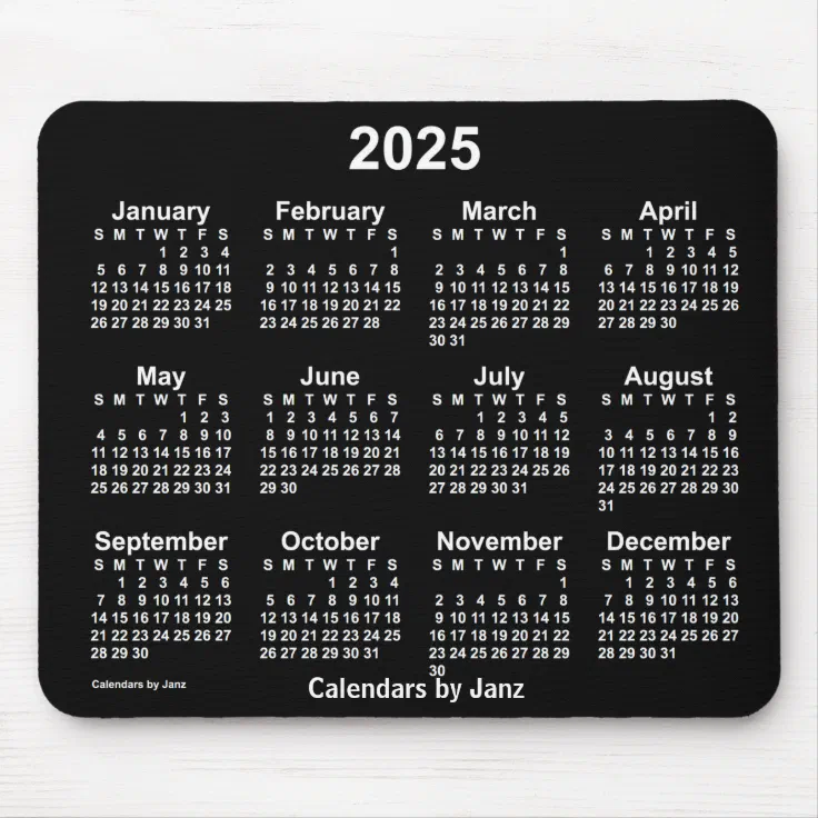 2025 Neon White Calendar by Janz Mouse Pad Zazzle