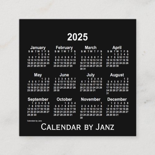 2025 Neon White Calendar by Janz Square Business Card