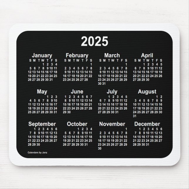 2025 Neon White Calendar by Janz Two Tone Mouse Pad (Front)