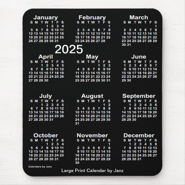 2025 Neon White Large Print Calendar by Janz Mouse Pad (Front)