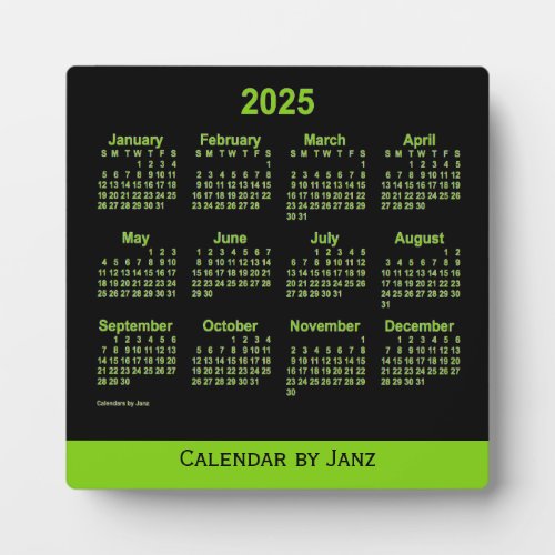 2025 Neon Yellow Green Desk Calendar by Janz Plaque