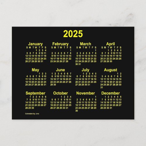 2025 Neon Yellow Mini Calendar by Janz Postcard