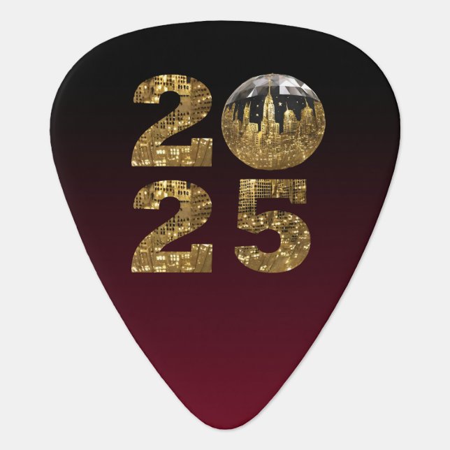 2025-New Year-Ball-NYC Gold & Red- Guitar Pick (Front)