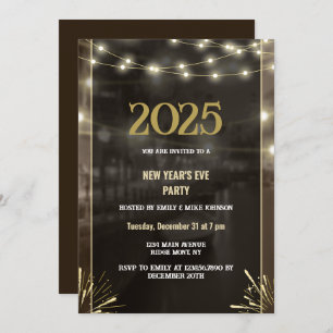 2025 New Year Black Gold Modern Custom Add Year Invitation
