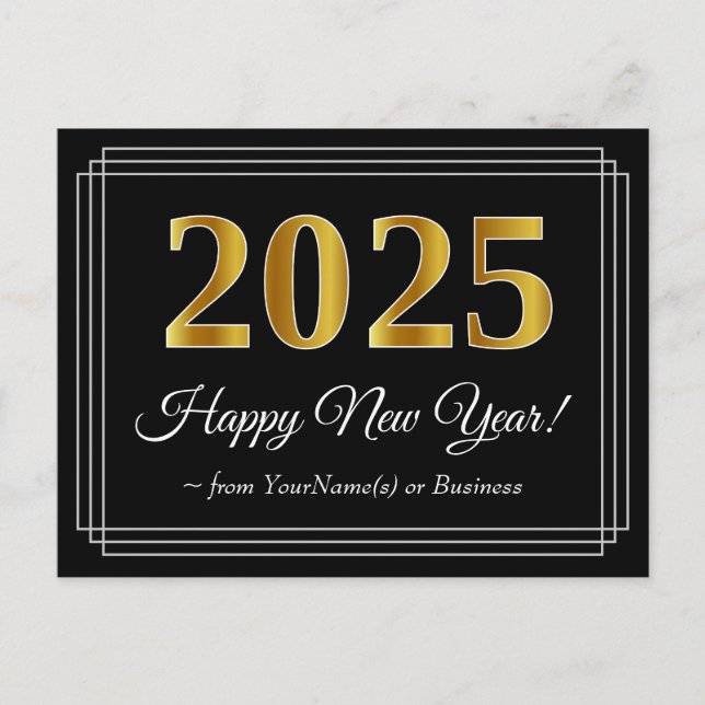 2025 New Year - Fancy, Luxurious, Faux Gold Look Postcard (Front)