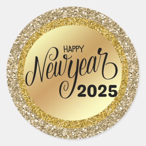 2025 new year gold luxury metallic background classic round sticker