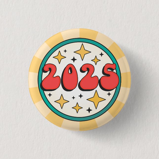 2025 new year groovy cartoon text button (Front)
