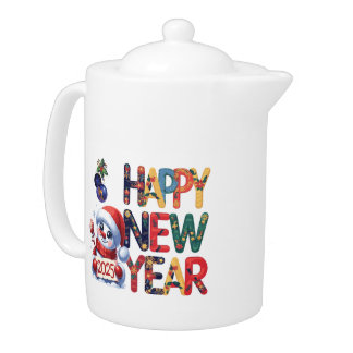 2025 new year snowman teapot