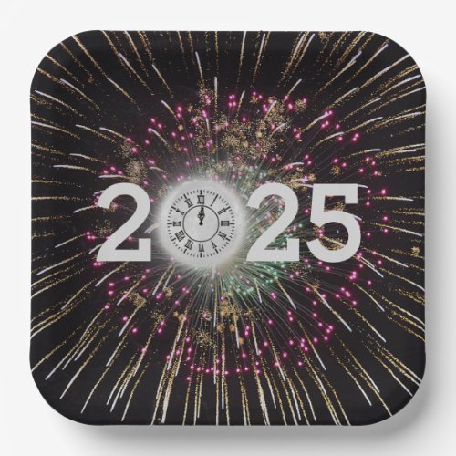 2025 New Years Eve Moon And Clock Paper Plates