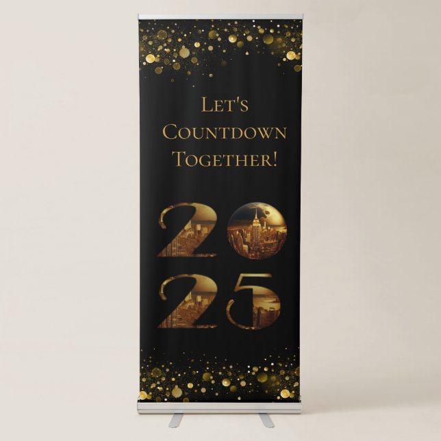 2025 New Years Eve Party-Ball-NYC Gold- Retractable Banner (Front)