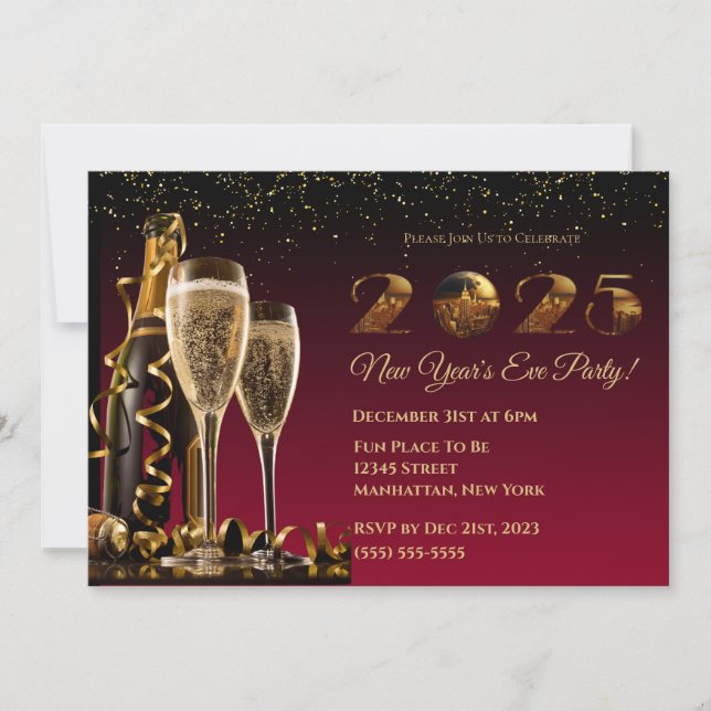 2025 New Year's Eve Party-Ball-NYC-Red Invitation (Front)
