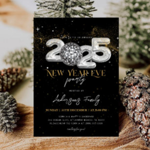 2025 New Year's Eve Party Black Silver Disco Ball Invitation