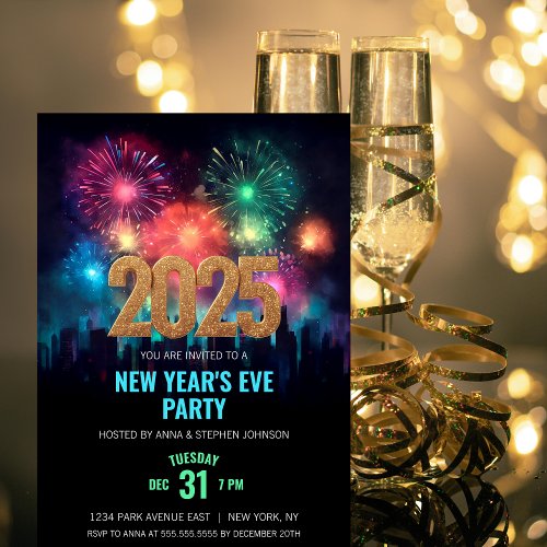 2025 New Years Eve Party Elegant Fireworks Invitation