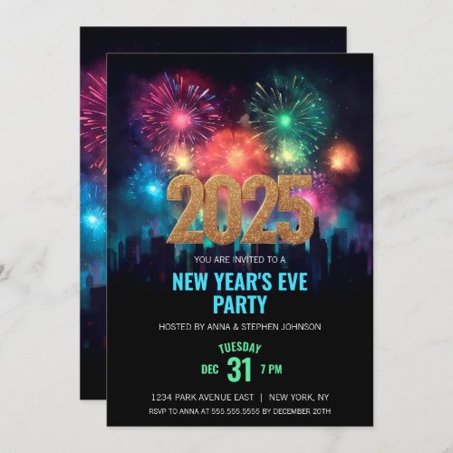 2025 New Years Eve Party Elegant Fireworks Invitation
