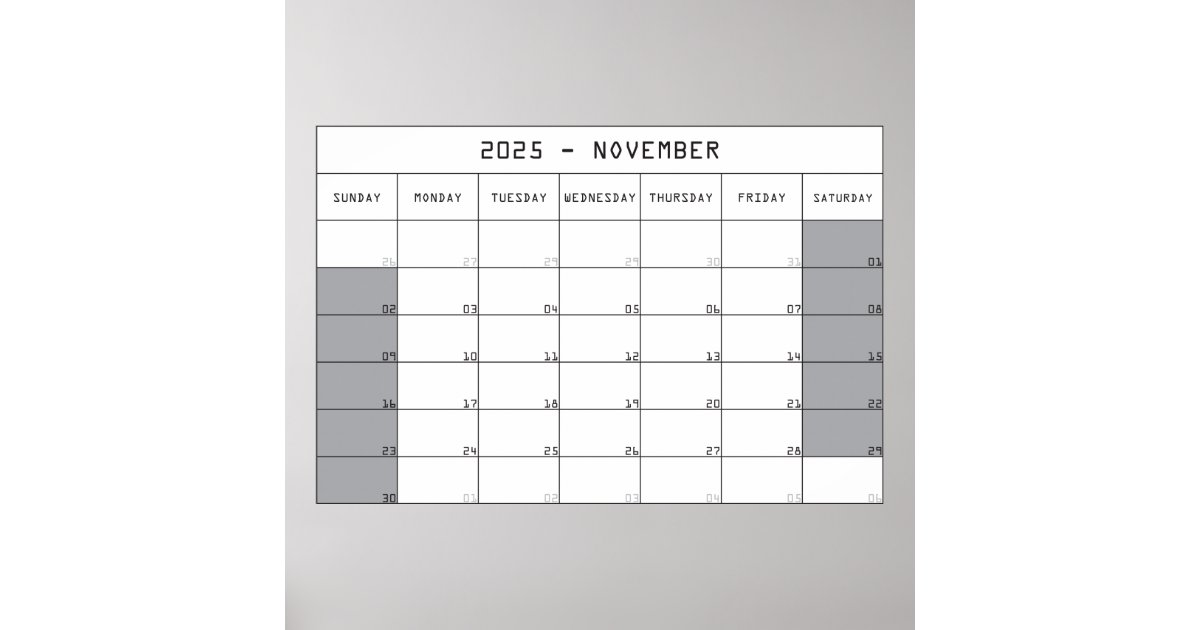 Picture Idea: 2025 November Planer Calendar Big Notes Space Poster